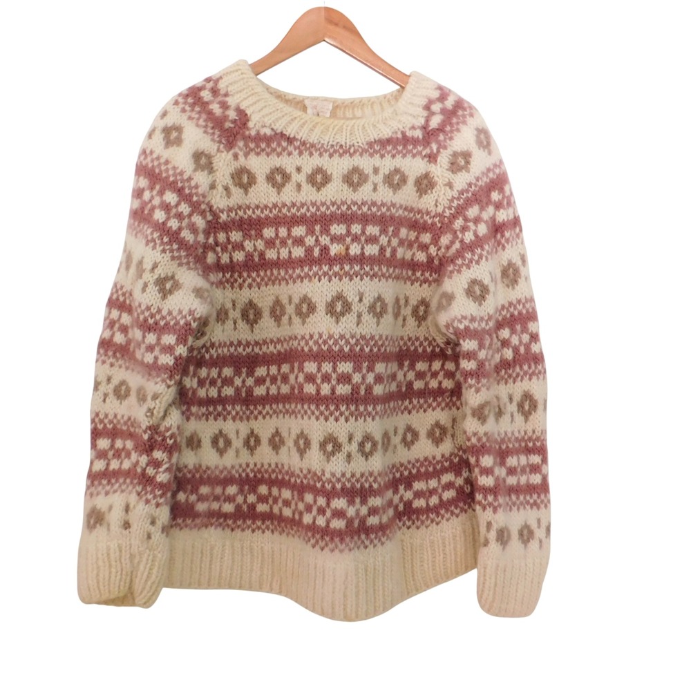 Vtg Passports Of Pier 1 Wool Sweater Chunky Knit Cream Purple Size Large